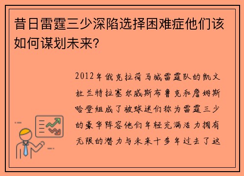 昔日雷霆三少深陷选择困难症他们该如何谋划未来？