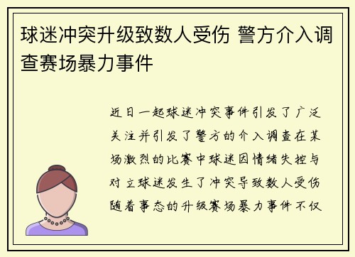 球迷冲突升级致数人受伤 警方介入调查赛场暴力事件